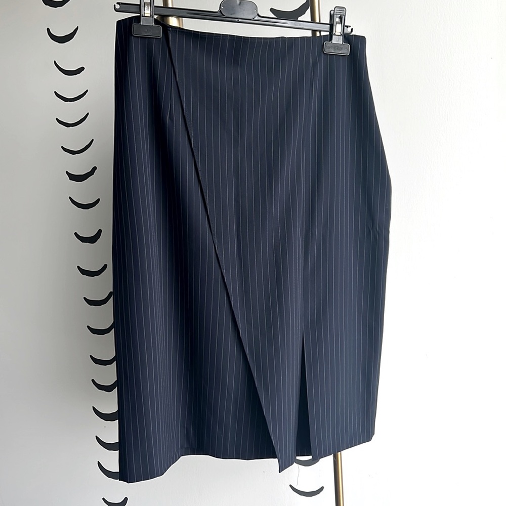 NWT Club Monaco Terwir Pencil Skirt Navy Pinstripe Faux Wrap Size 12